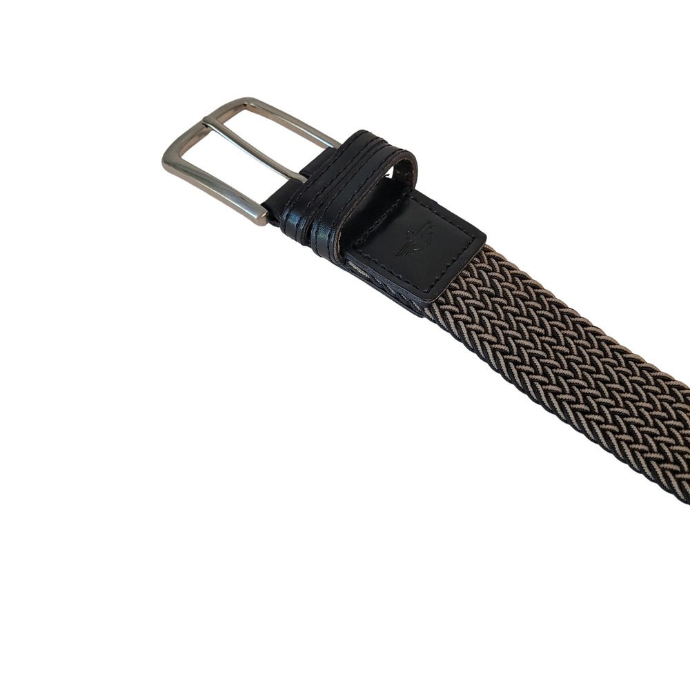 Dockers Braided Belt Mens Medium 34-36 Khaki Black Woven Leather Trim Excellent